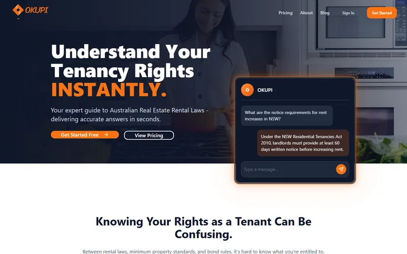 Okupi website screenshot